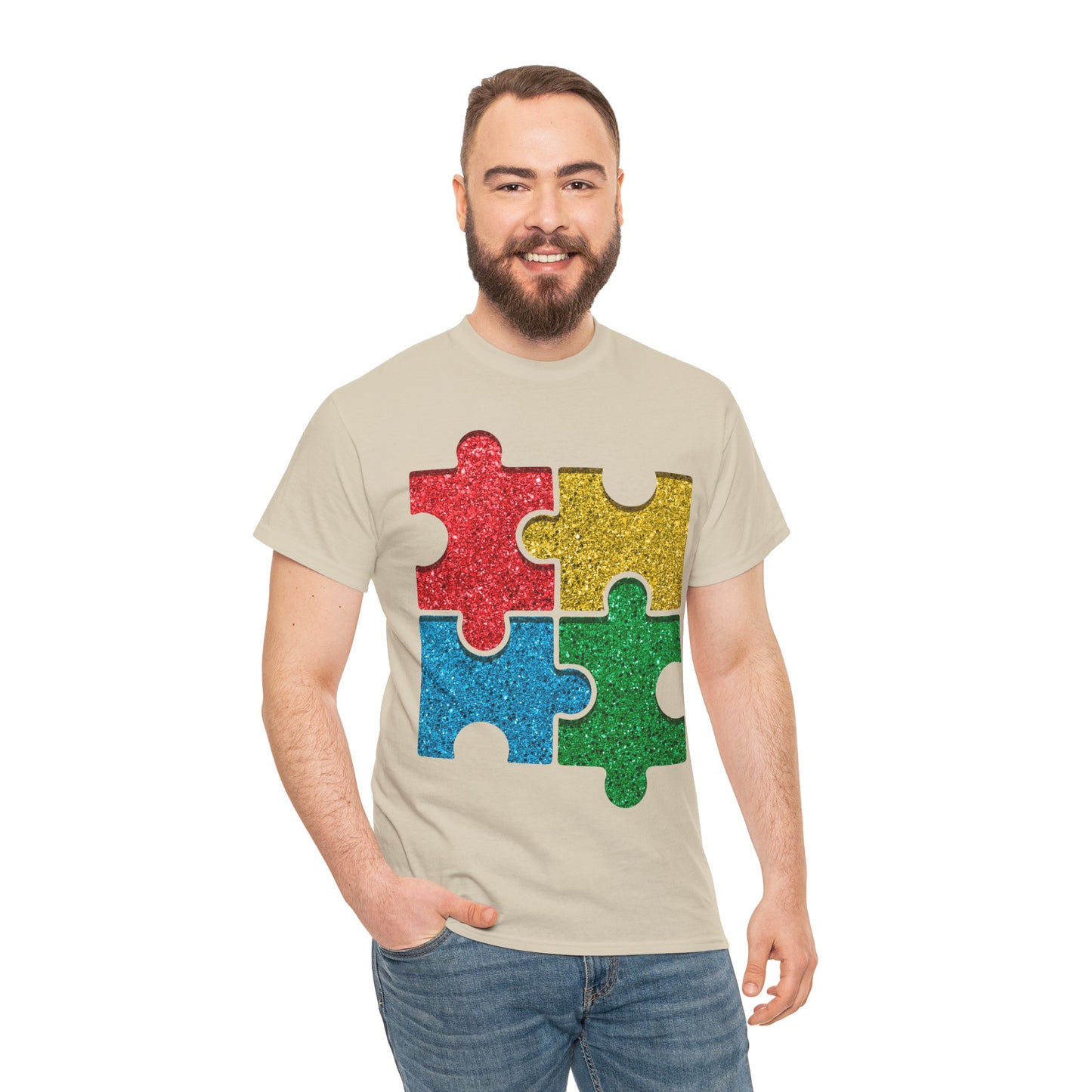 Autism Puzzle Pieces T-shirt Unisex Heavy Cotton