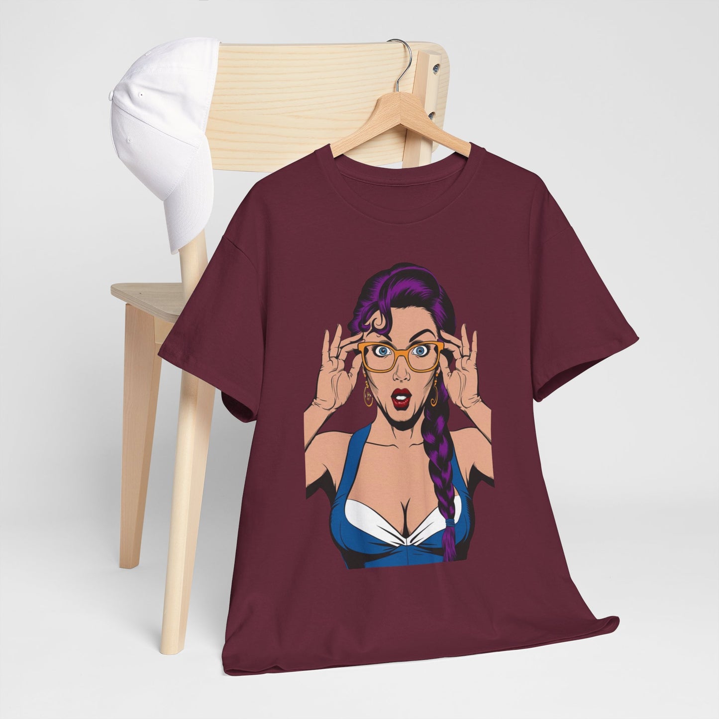 Sexy PopArt Girl Glasses and Braids Tshirt unisex heavy cotton