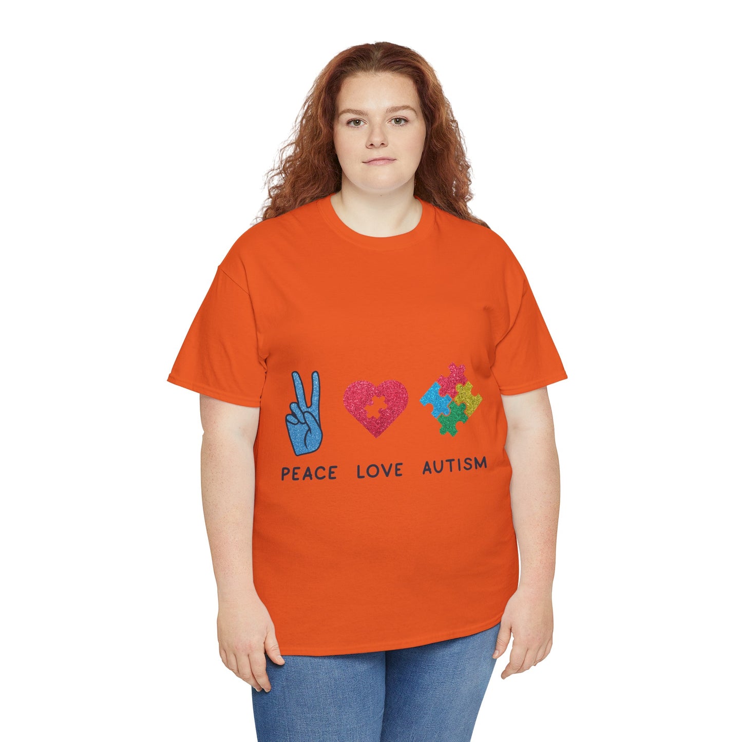 Autism Peace Love Autism T-shirt Unisex Heavy Cotton