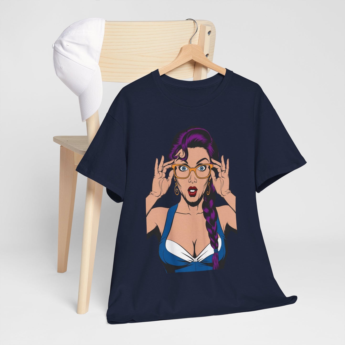 Sexy PopArt Girl Glasses and Braids Tshirt unisex heavy cotton