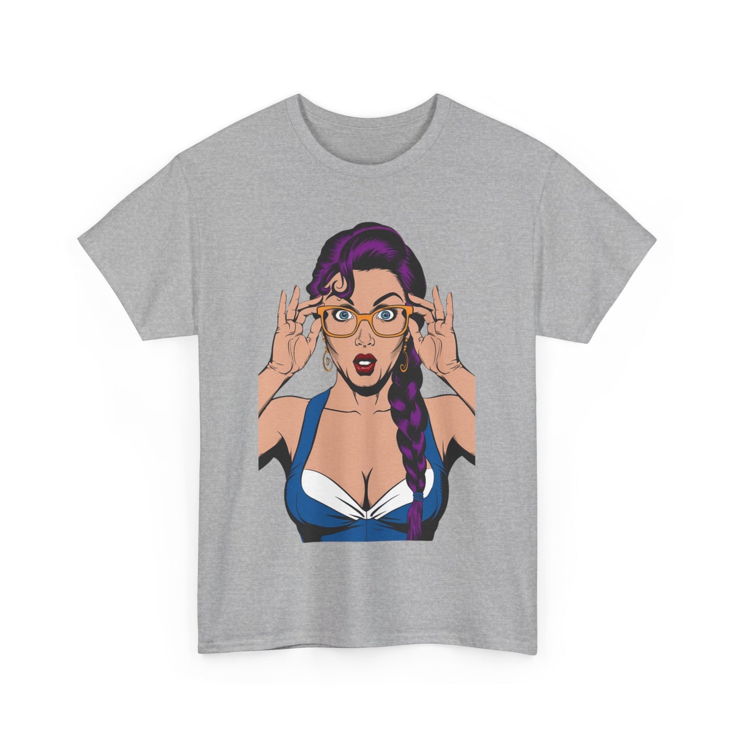 Sexy PopArt Girl Glasses and Braids Tshirt unisex heavy cotton
