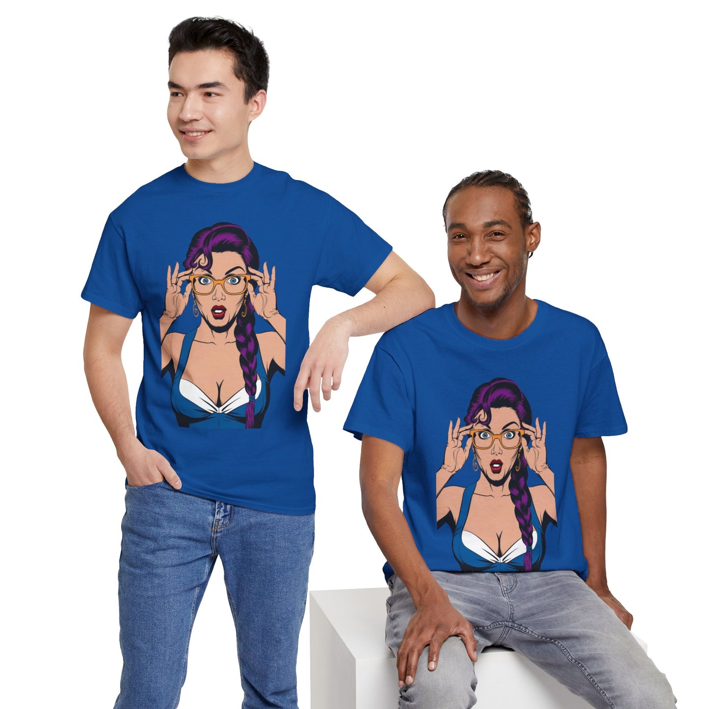 Sexy PopArt Girl Glasses and Braids Tshirt unisex heavy cotton