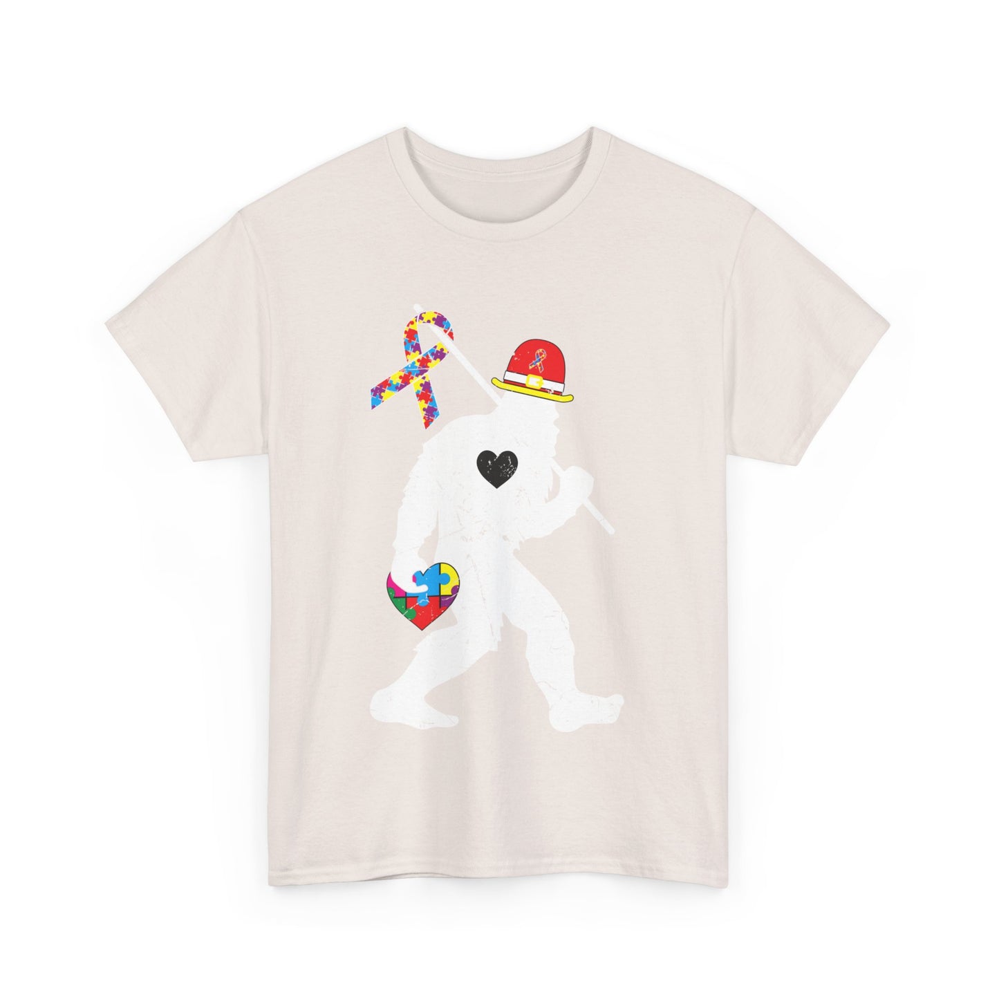 Bigfoot Heart Puzzle Piece Autism T shirt unisex heavy cotton T-shirt