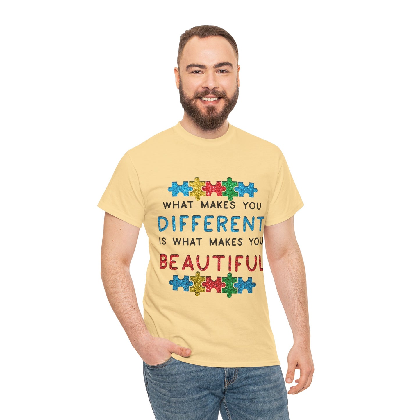 Autism WHAT MAKES YOU DIFFERENT IS WHAT MAKES YOU BEAUTIFUL T-shirt Unisex Heavy Cotton