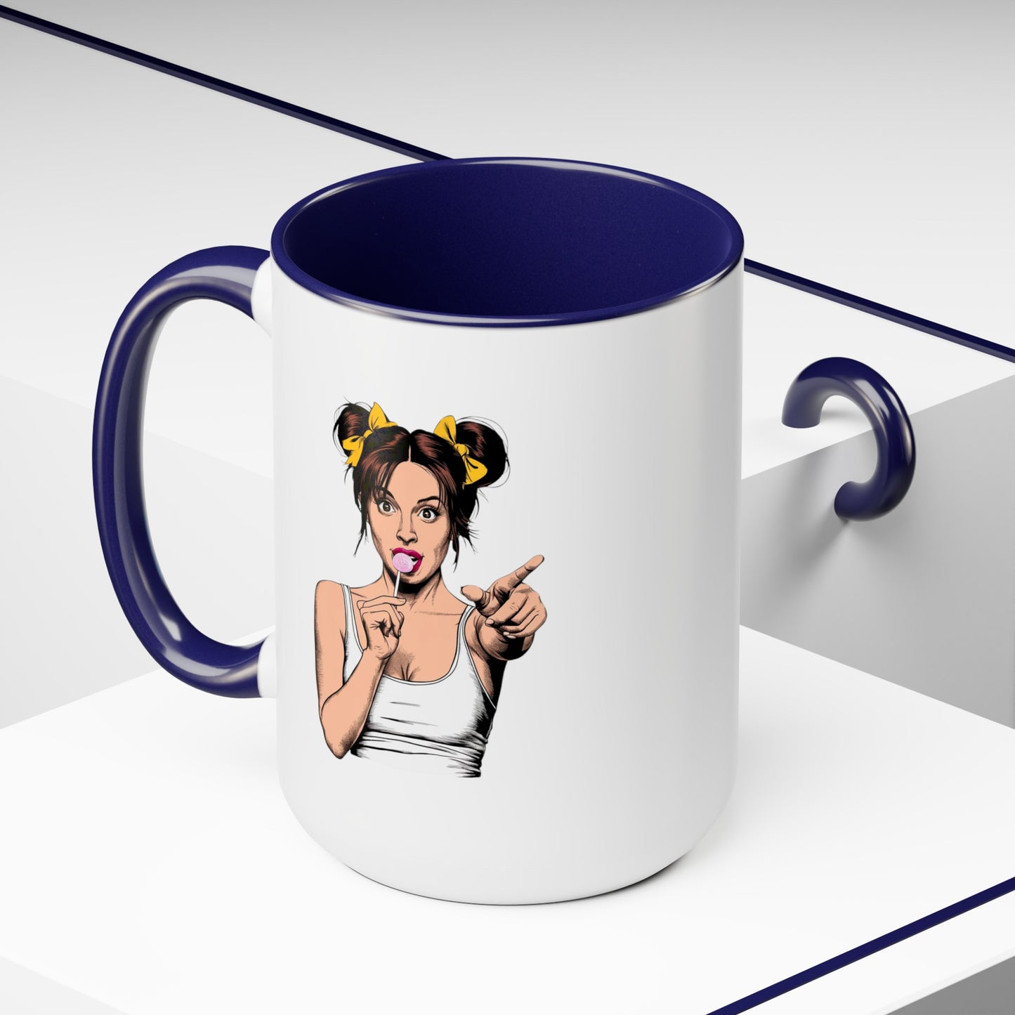 Sexy PopArt Girl with Sucker and Pigtails 15oz Coffee Mug