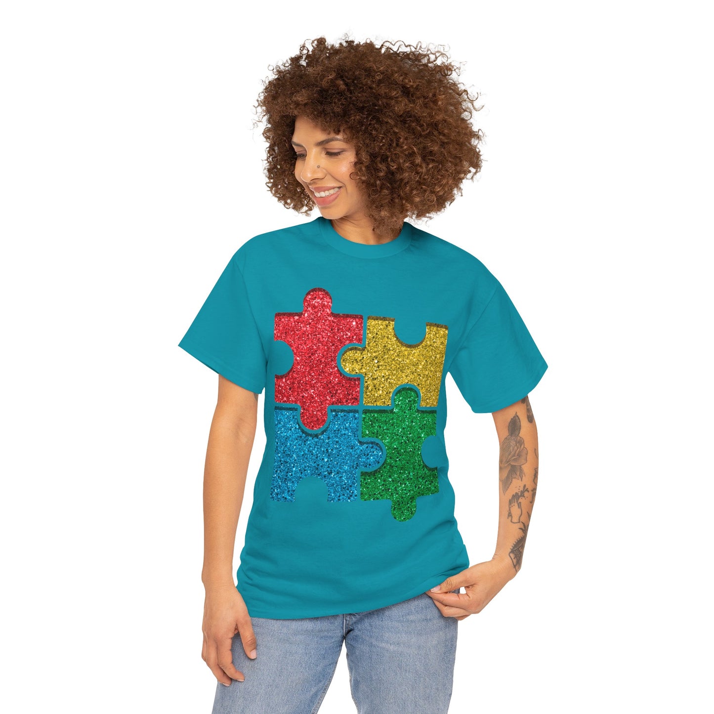 Autism Puzzle Pieces T-shirt Unisex Heavy Cotton