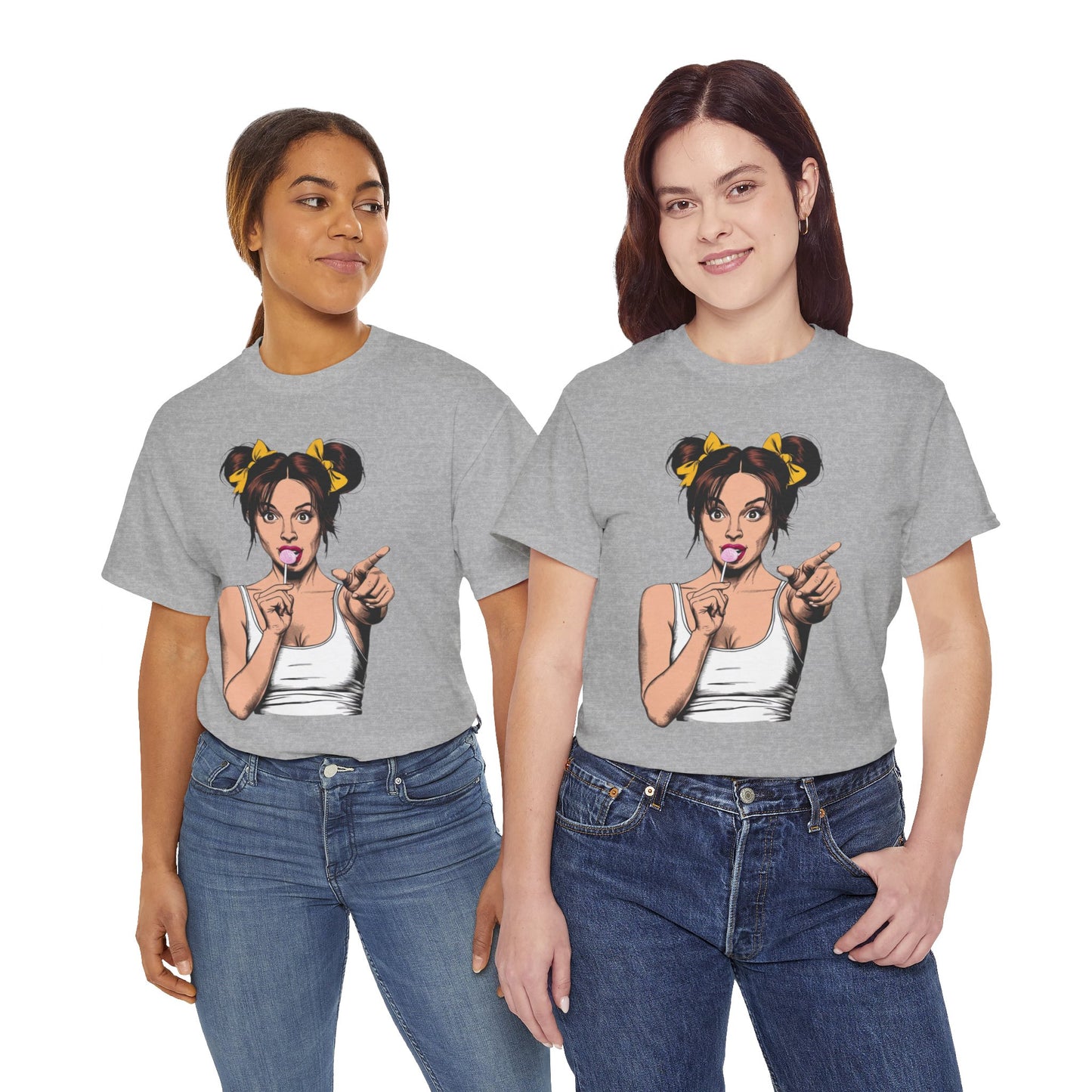 Sexy PopArt Girl with pigtails and Sucker Unisex heavy cotton Tshirt