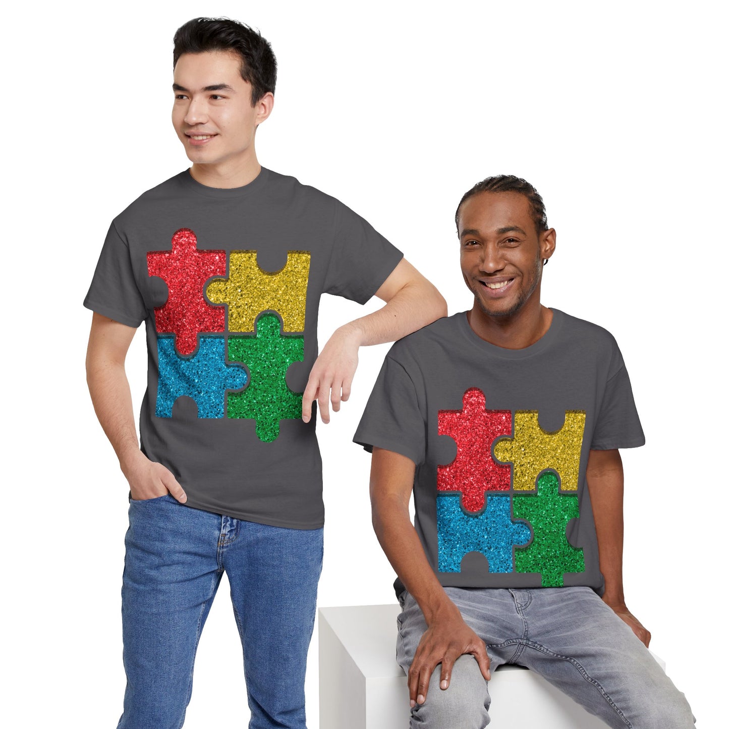 Autism Puzzle Pieces T-shirt Unisex Heavy Cotton