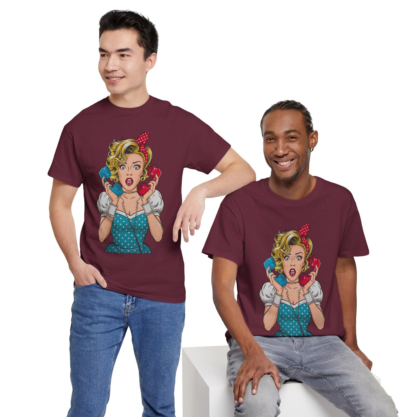 PopArt Girl on the Phone  Tshirt unisex heavy cotton