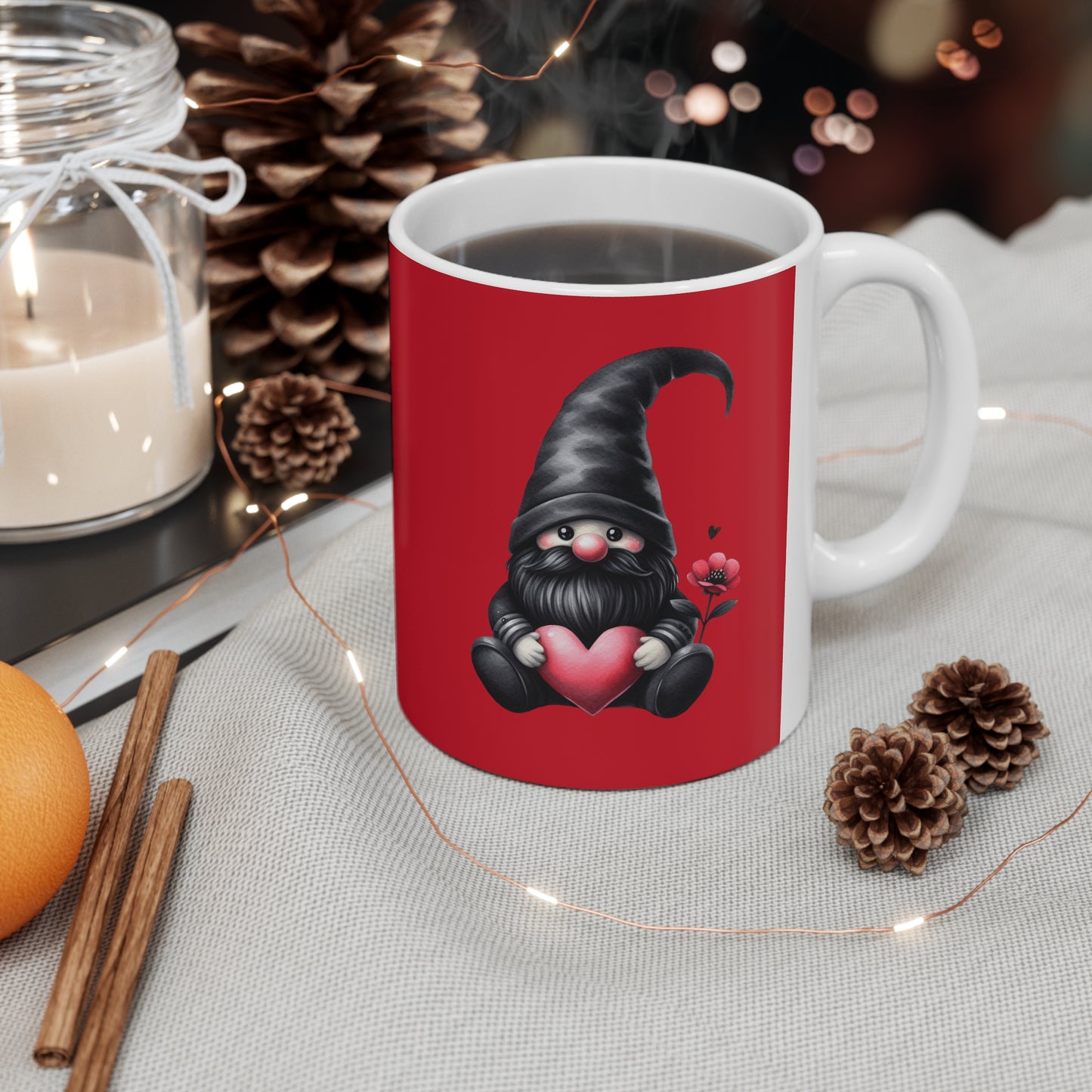 Black Valentine Gnome Ceramic Mug 11oz