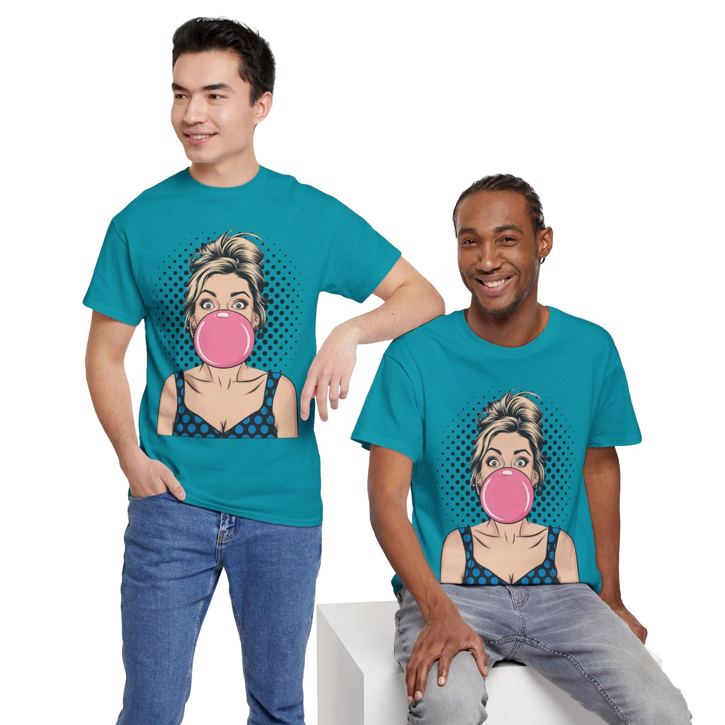 PopArt Girl Bubble Gum Bubble Tshirt unisex heavy cotton