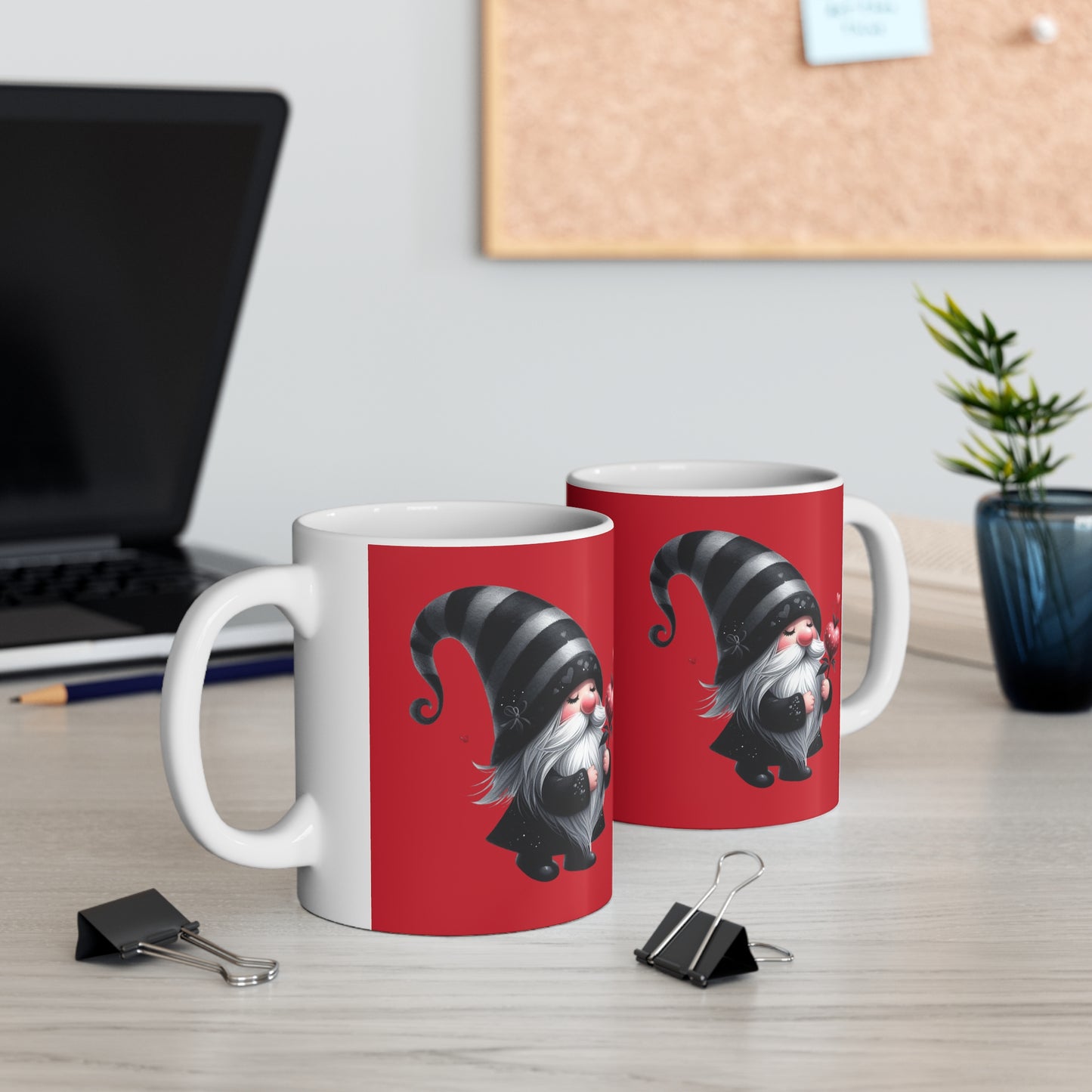 Black Valentine Gnome Ceramic Mug 11oz