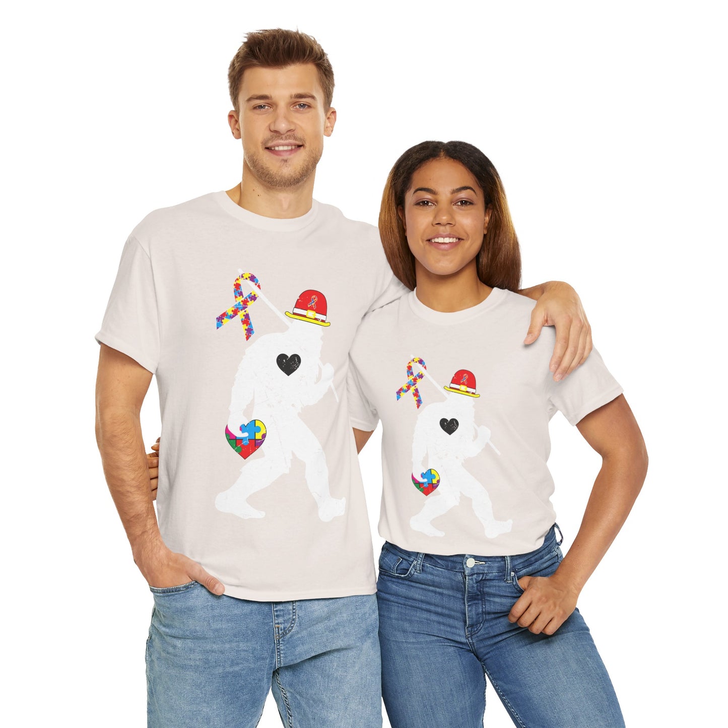 Bigfoot Heart Puzzle Piece Autism T shirt unisex heavy cotton T-shirt