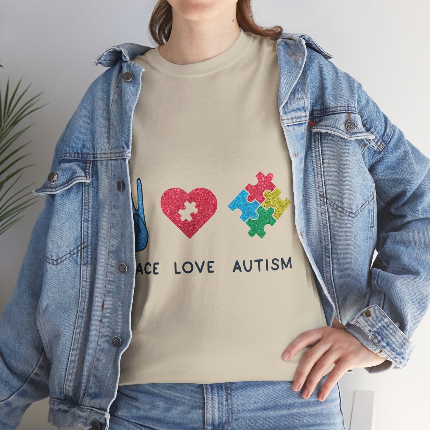 Autism Peace Love Autism T-shirt Unisex Heavy Cotton