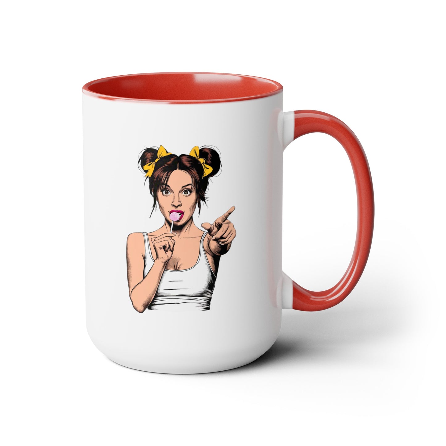 Sexy PopArt Girl with Sucker and Pigtails 15oz Coffee Mug