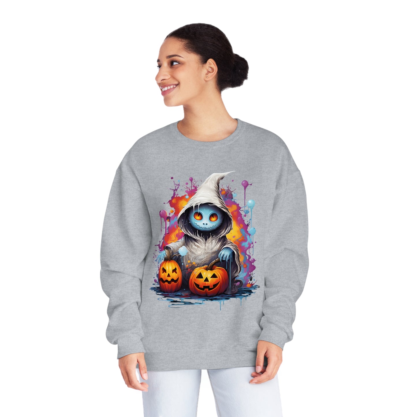 Cute Halloween Unisex Sweatshirt Jack-O-Lanterns Graphic Shirt Gifts Spooky Long Sleeve Crewneck Shirt Tops
