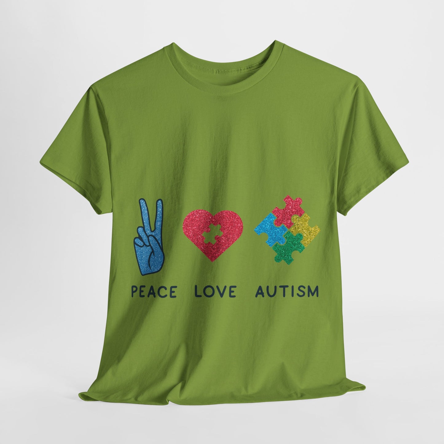 Autism Peace Love Autism T-shirt Unisex Heavy Cotton