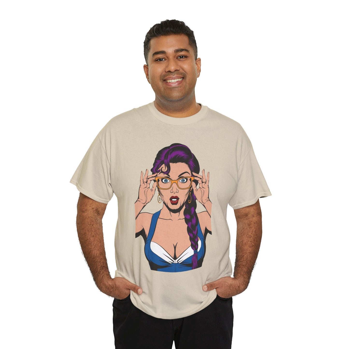 Sexy PopArt Girl Glasses and Braids Tshirt unisex heavy cotton