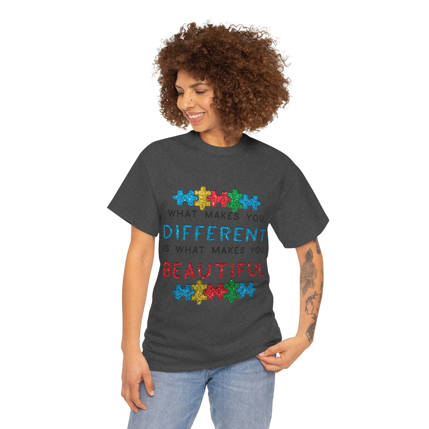 Autism WHAT MAKES YOU DIFFERENT IS WHAT MAKES YOU BEAUTIFUL T-shirt Unisex Heavy Cotton
