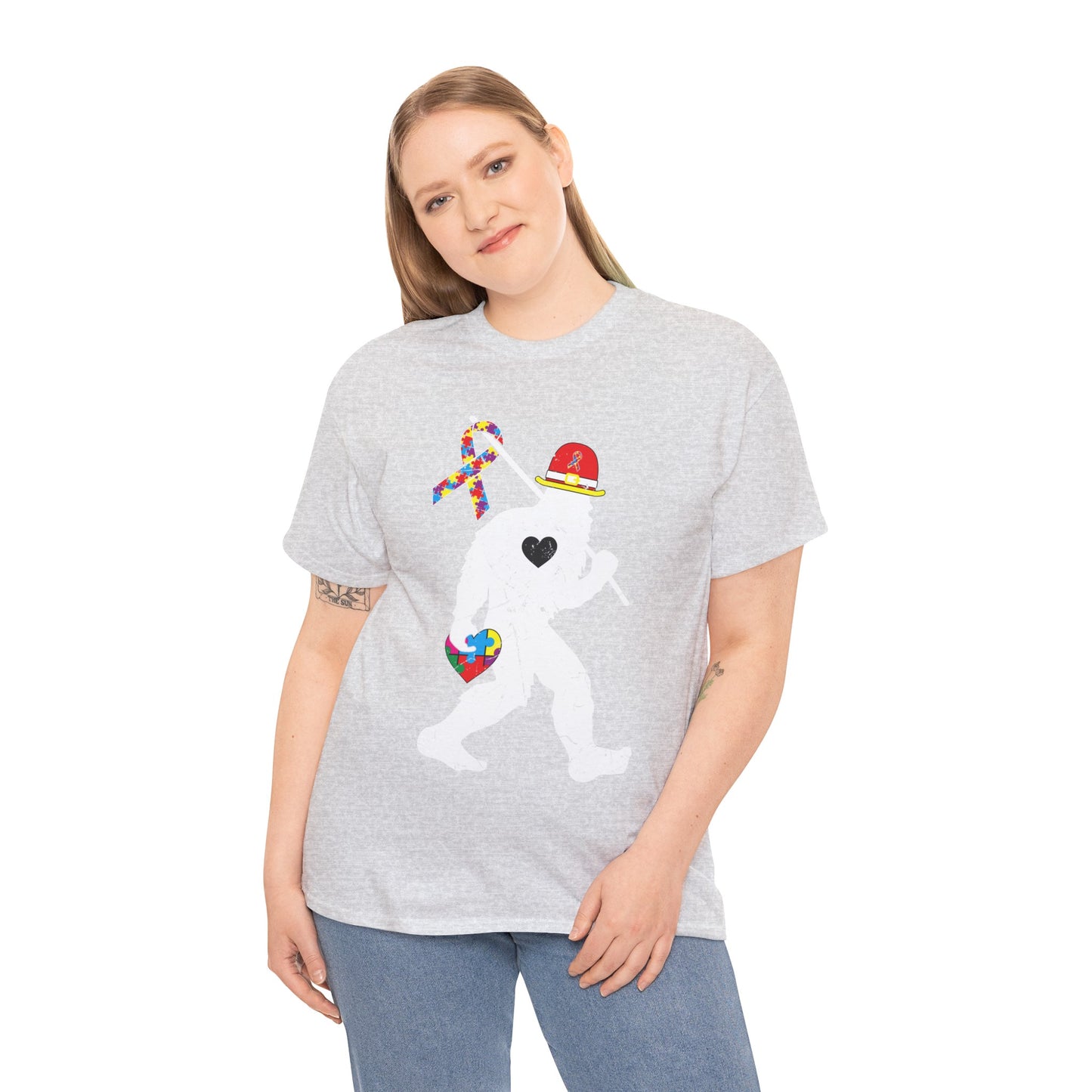 Bigfoot Heart Puzzle Piece Autism T shirt unisex heavy cotton T-shirt