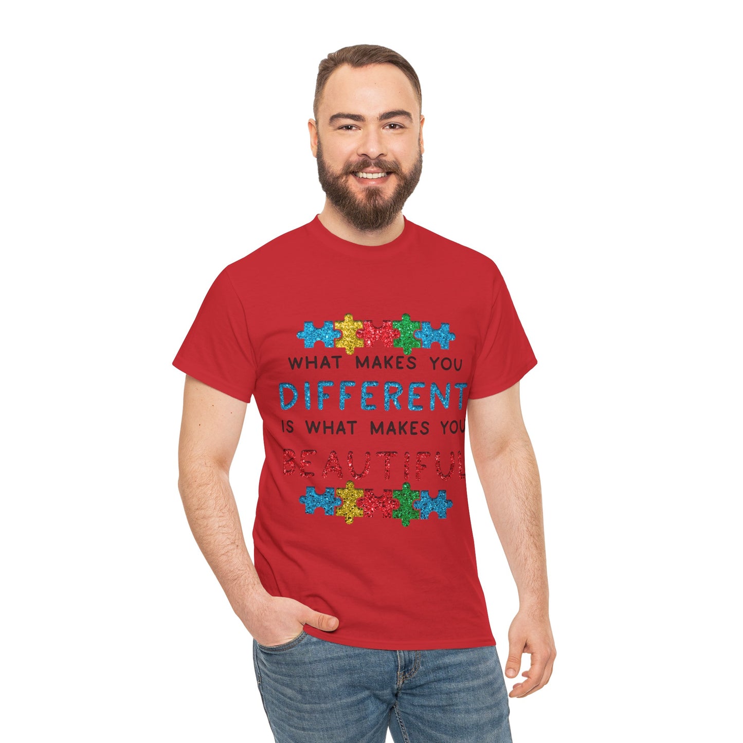 Autism WHAT MAKES YOU DIFFERENT IS WHAT MAKES YOU BEAUTIFUL T-shirt Unisex Heavy Cotton