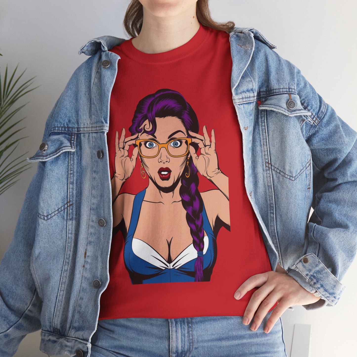 Sexy PopArt Girl Glasses and Braids Tshirt unisex heavy cotton