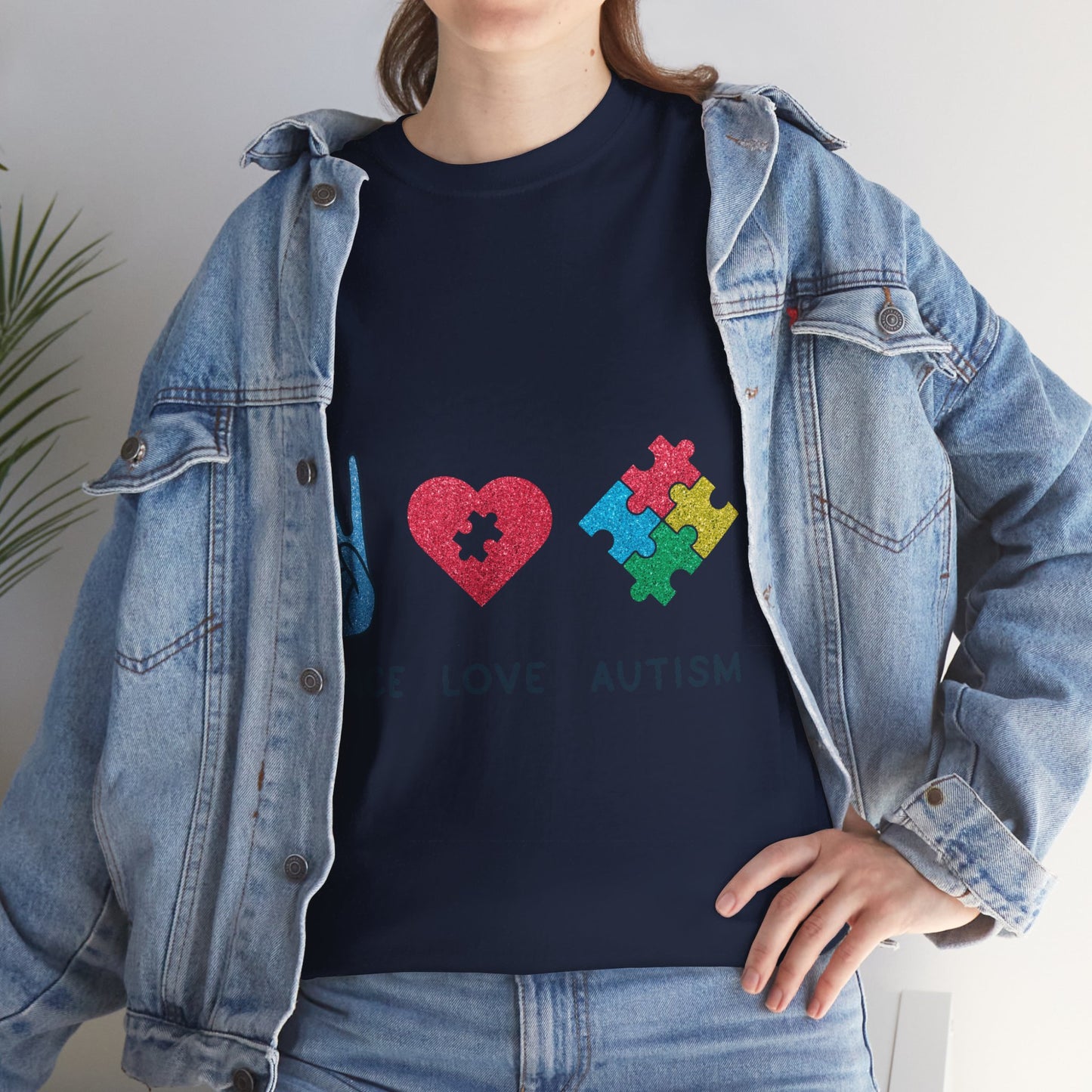 Autism Peace Love Autism T-shirt Unisex Heavy Cotton