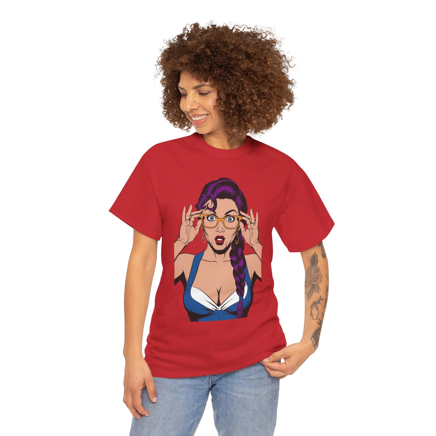 Sexy PopArt Girl Glasses and Braids Tshirt unisex heavy cotton