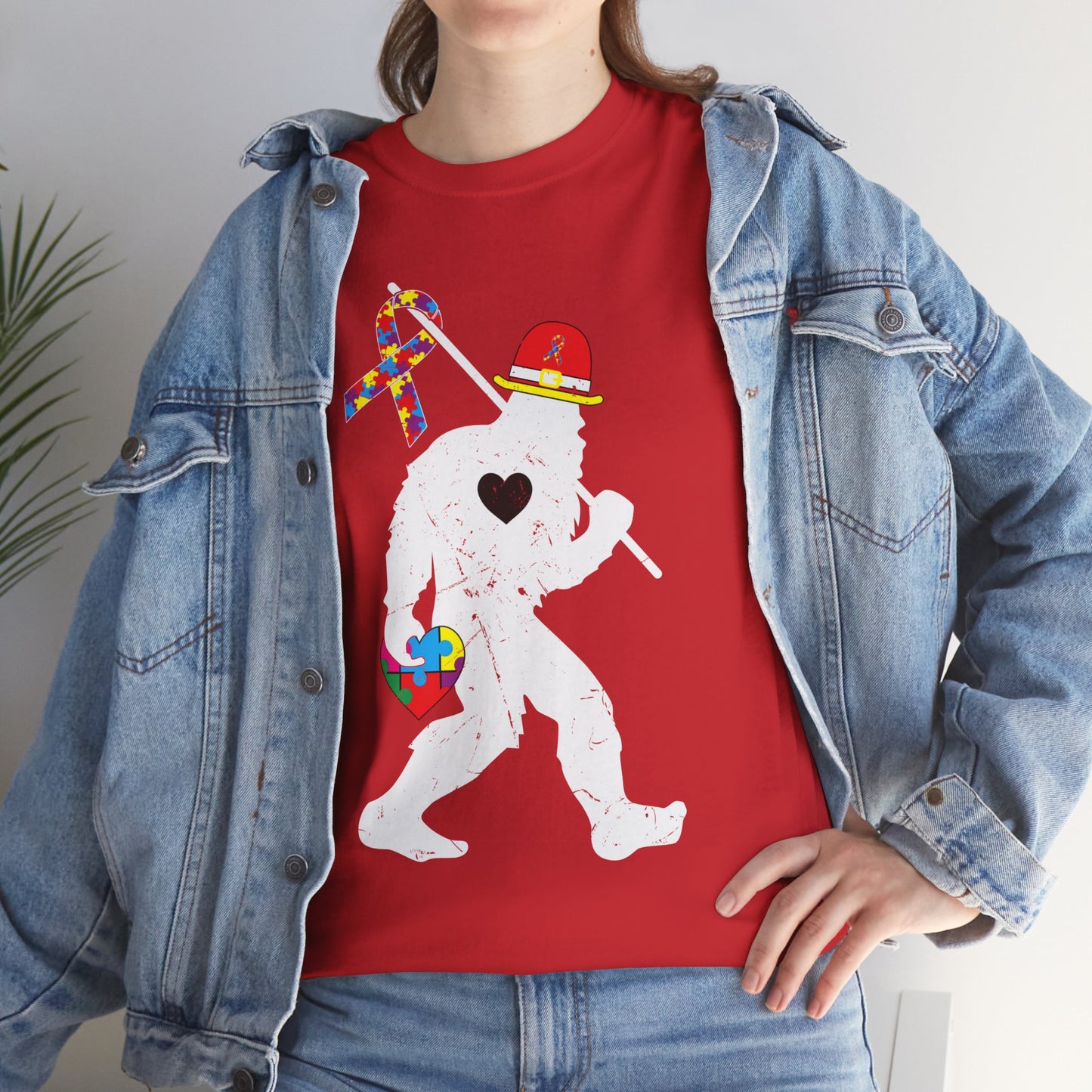 Bigfoot Heart Puzzle Piece Autism T shirt unisex heavy cotton T-shirt