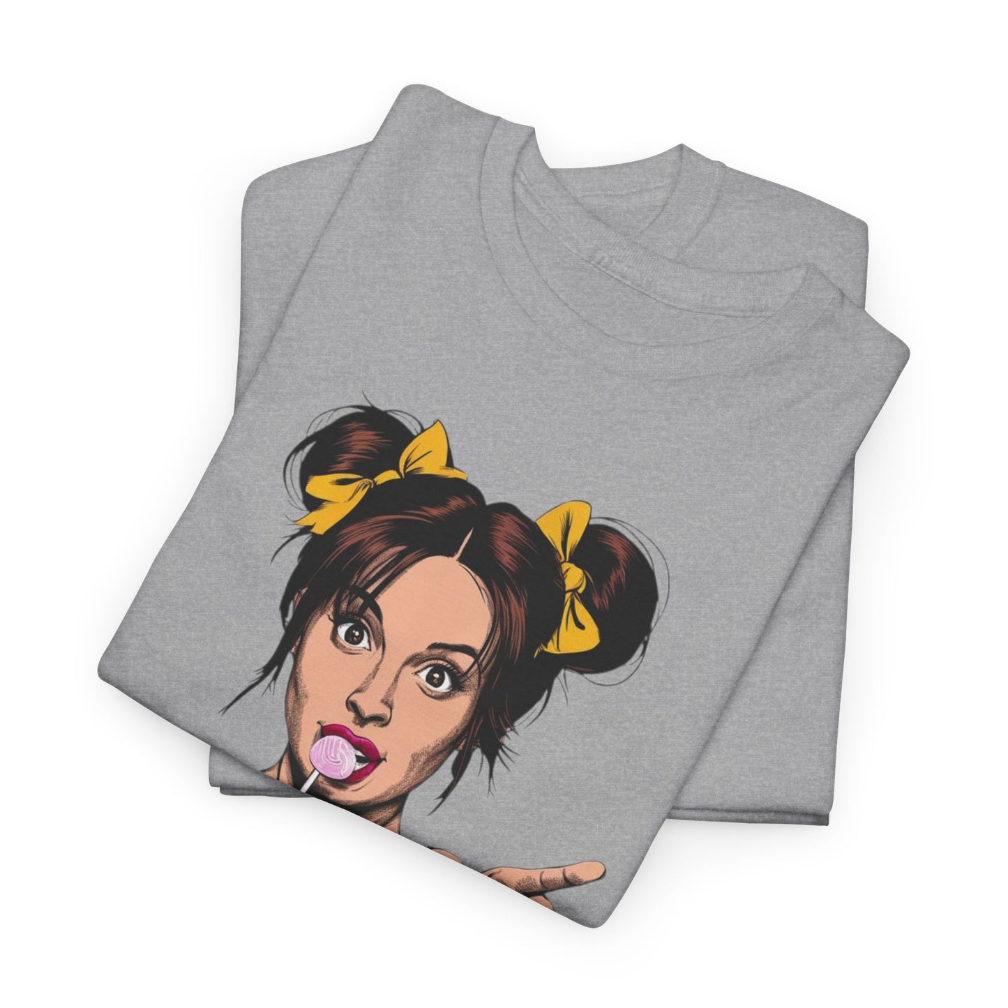 Sexy PopArt Girl with pigtails and Sucker Unisex heavy cotton Tshirt