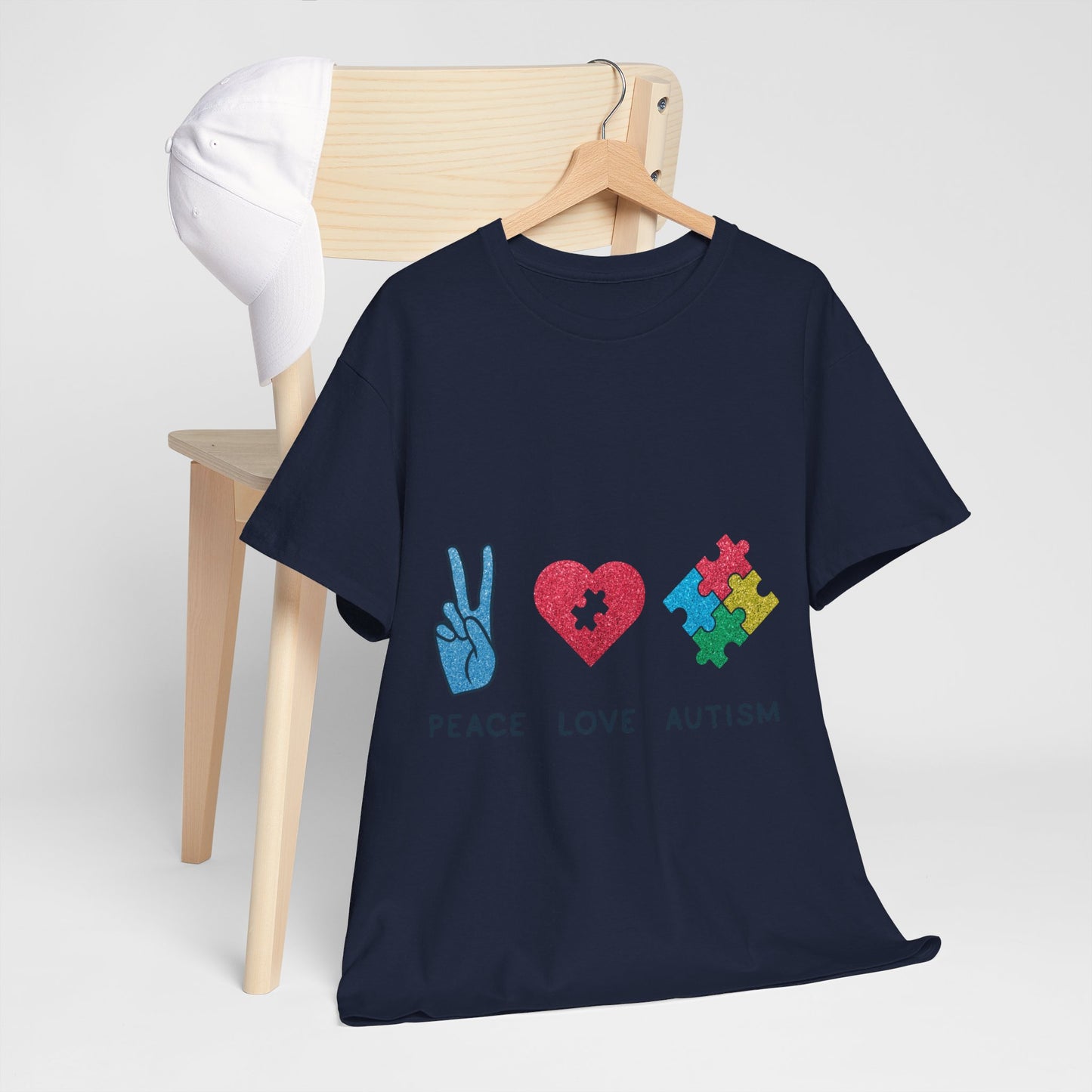 Autism Peace Love Autism T-shirt Unisex Heavy Cotton
