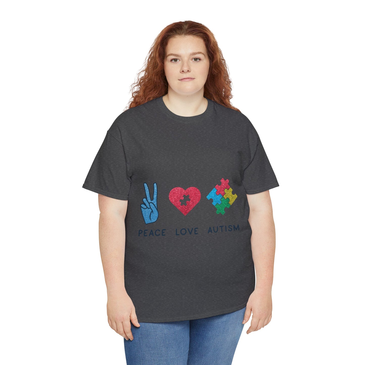 Autism Peace Love Autism T-shirt Unisex Heavy Cotton