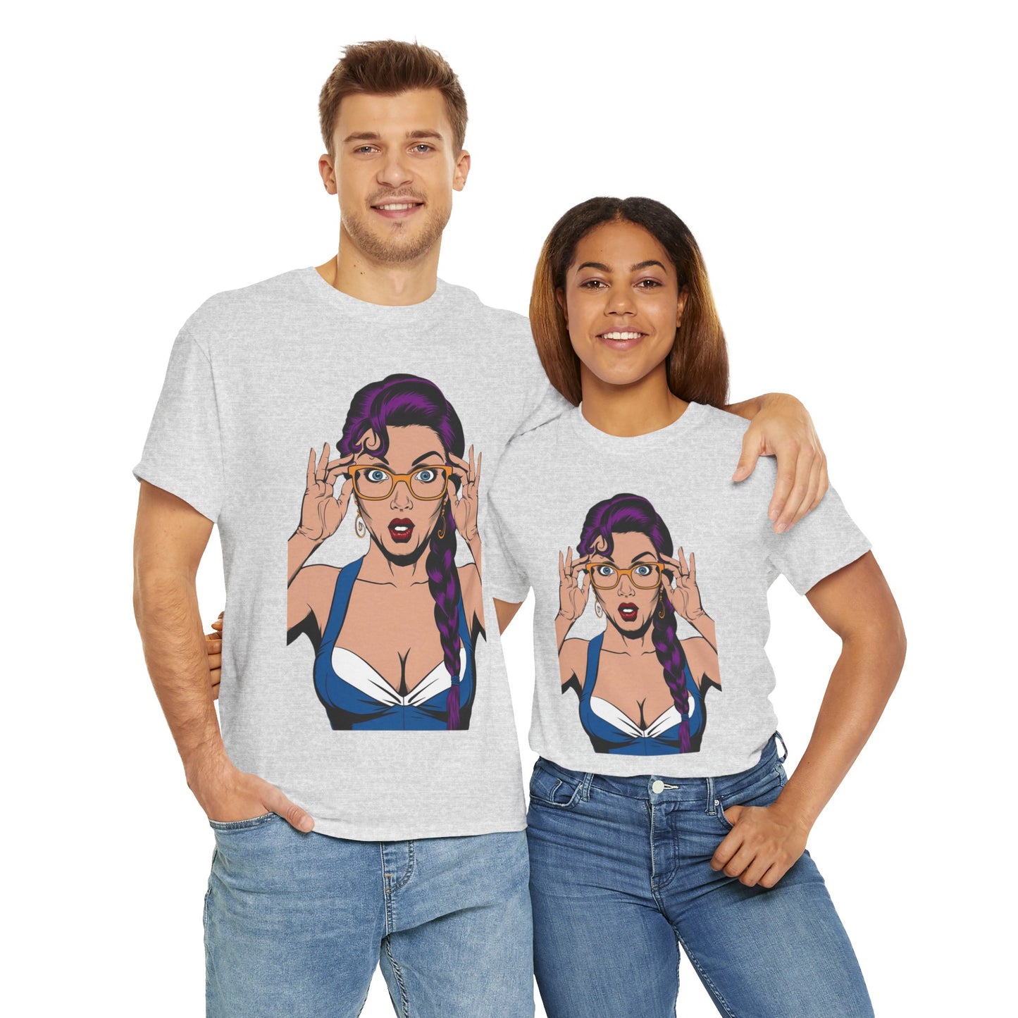 Sexy PopArt Girl Glasses and Braids Tshirt unisex heavy cotton