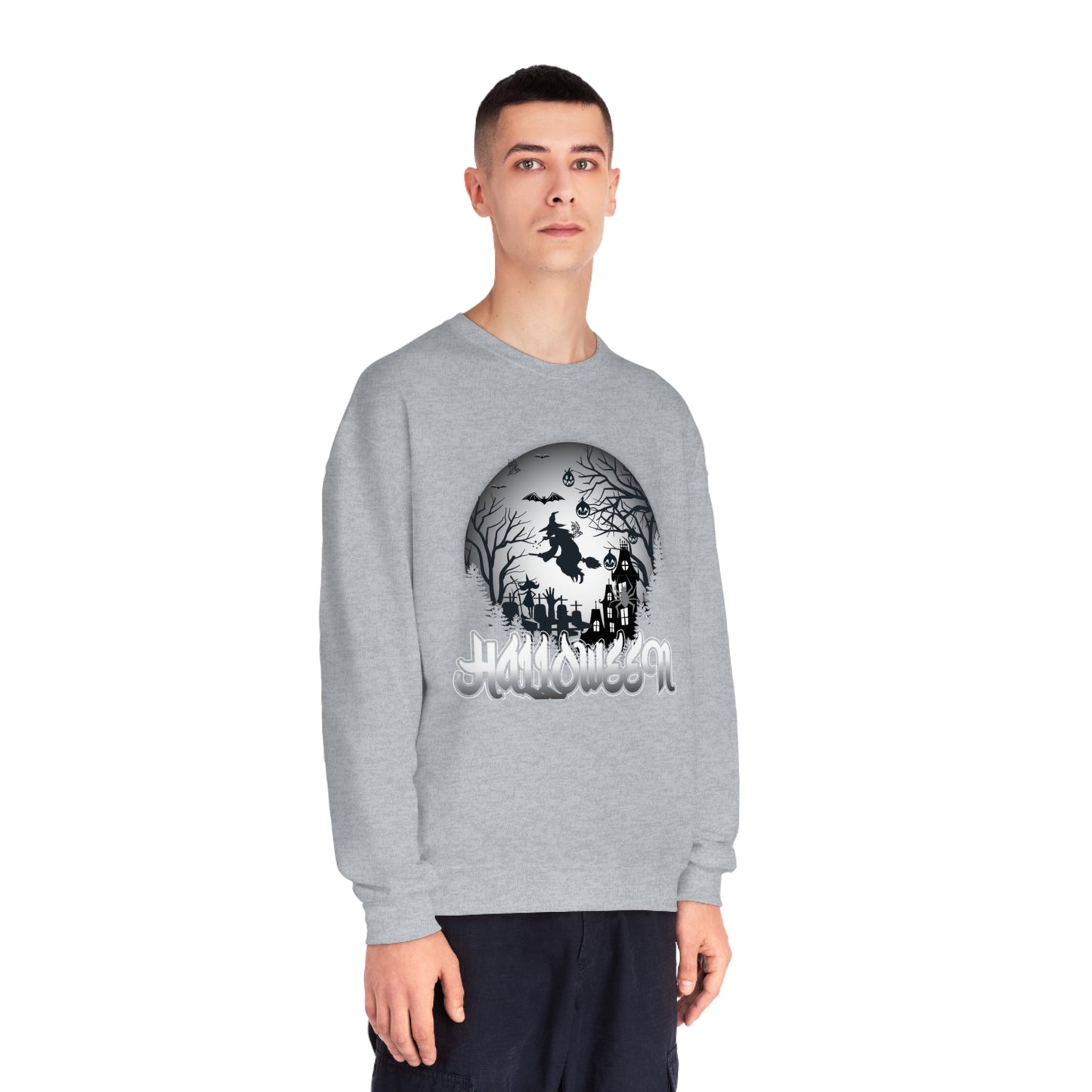 Halloween Globe Flying Witch Unisex NuBlend® Crewneck Sweatshirt