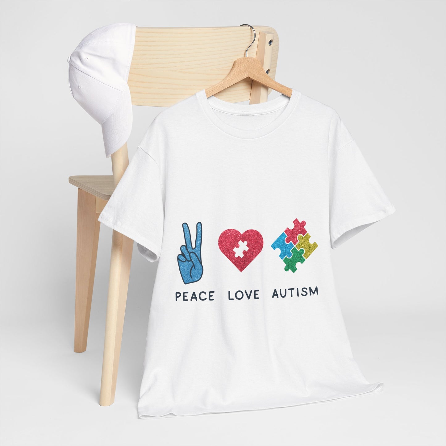 Autism Peace Love Autism T-shirt Unisex Heavy Cotton