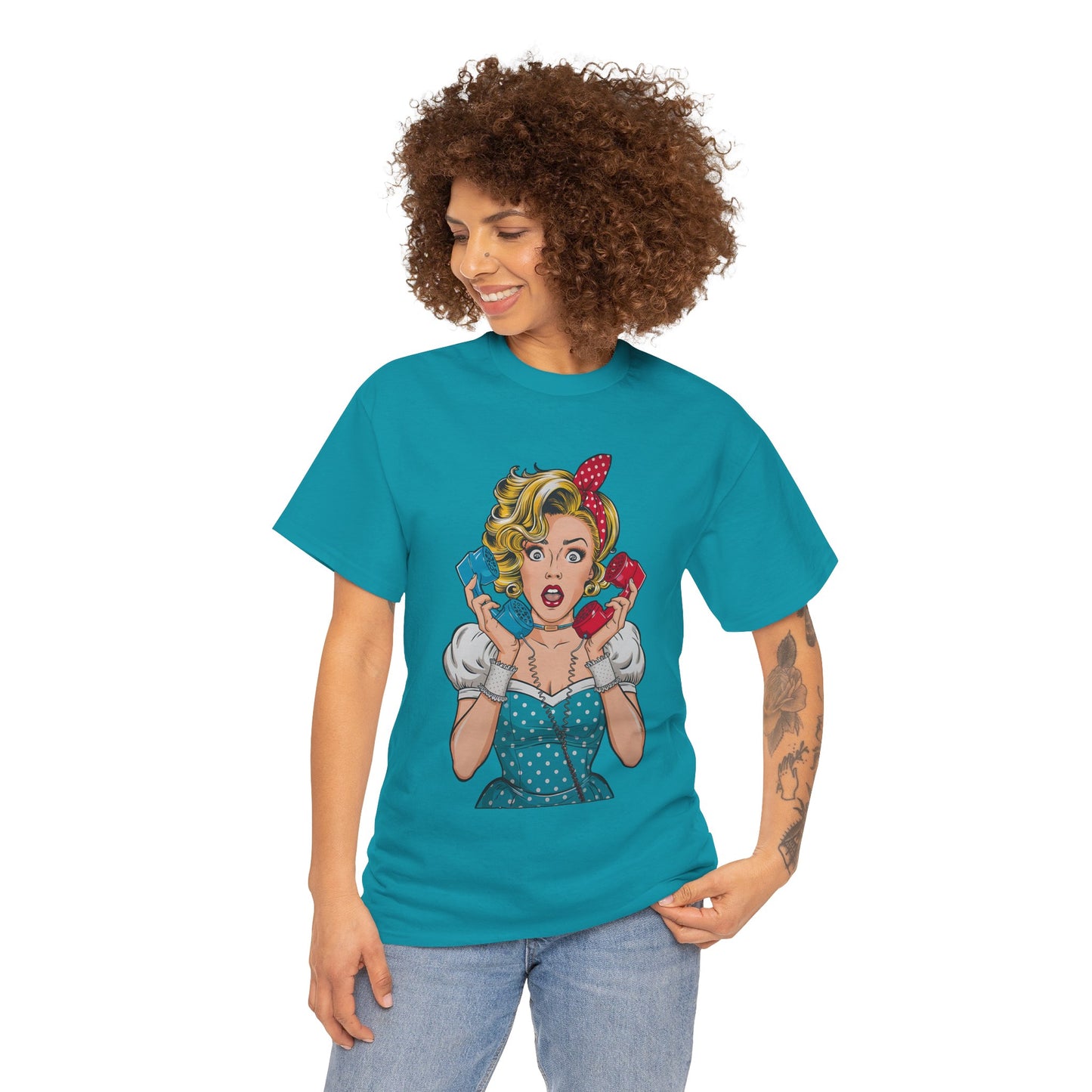 PopArt Girl on the Phone  Tshirt unisex heavy cotton