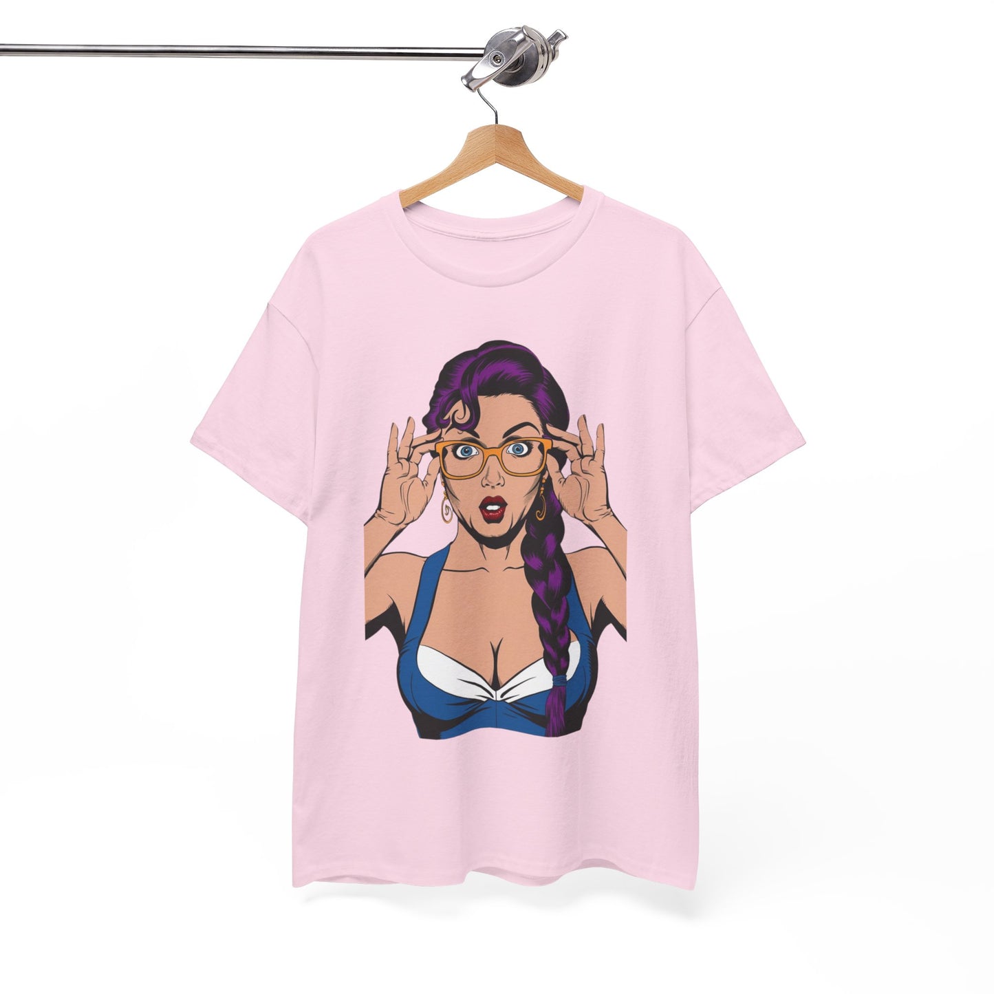 Sexy PopArt Girl Glasses and Braids Tshirt unisex heavy cotton