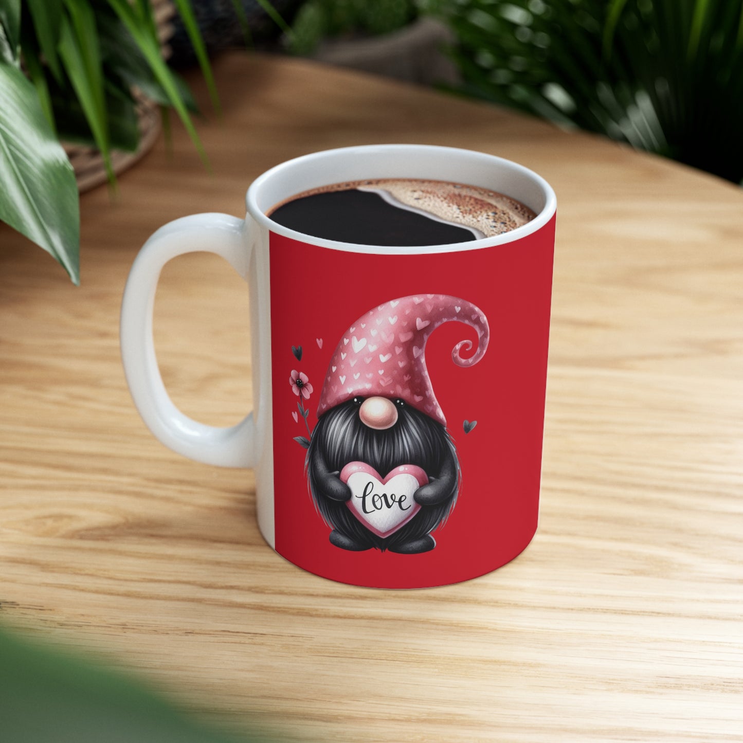 Black Valentine Gnome Ceramic Mug 11oz