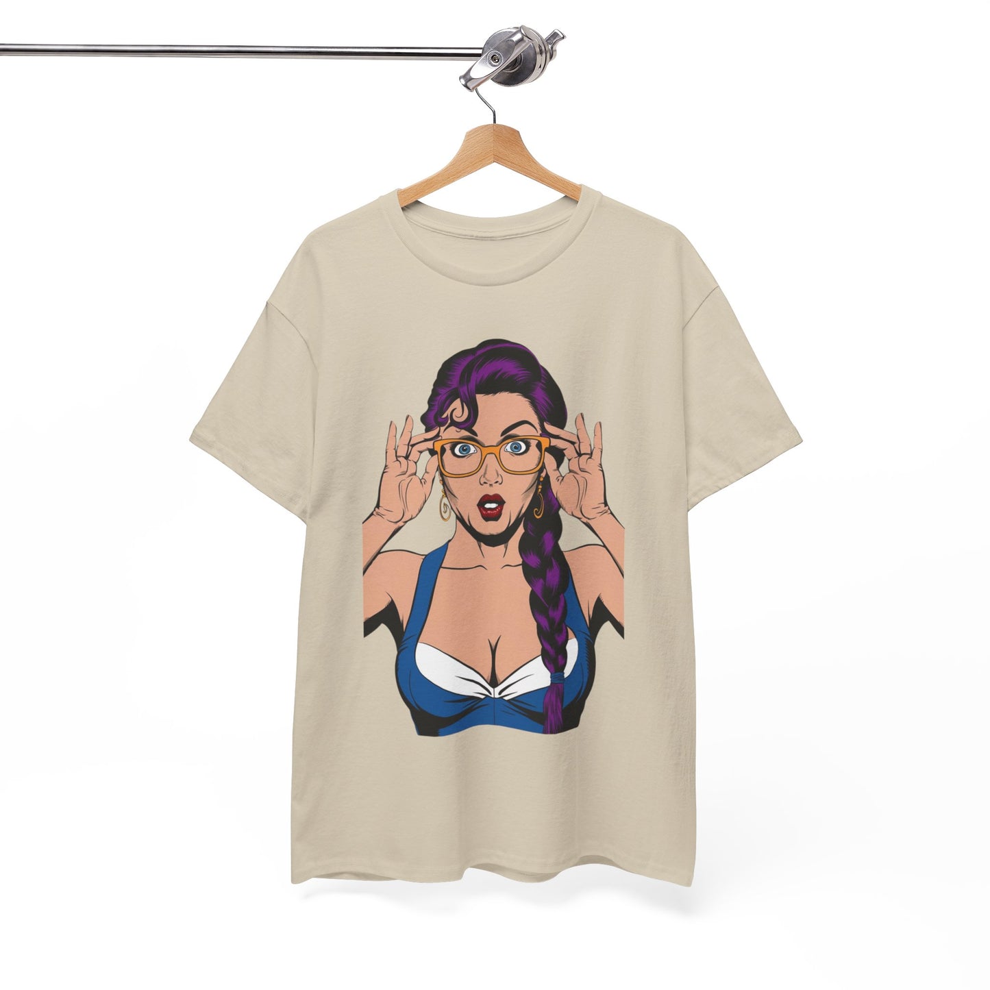 Sexy PopArt Girl Glasses and Braids Tshirt unisex heavy cotton