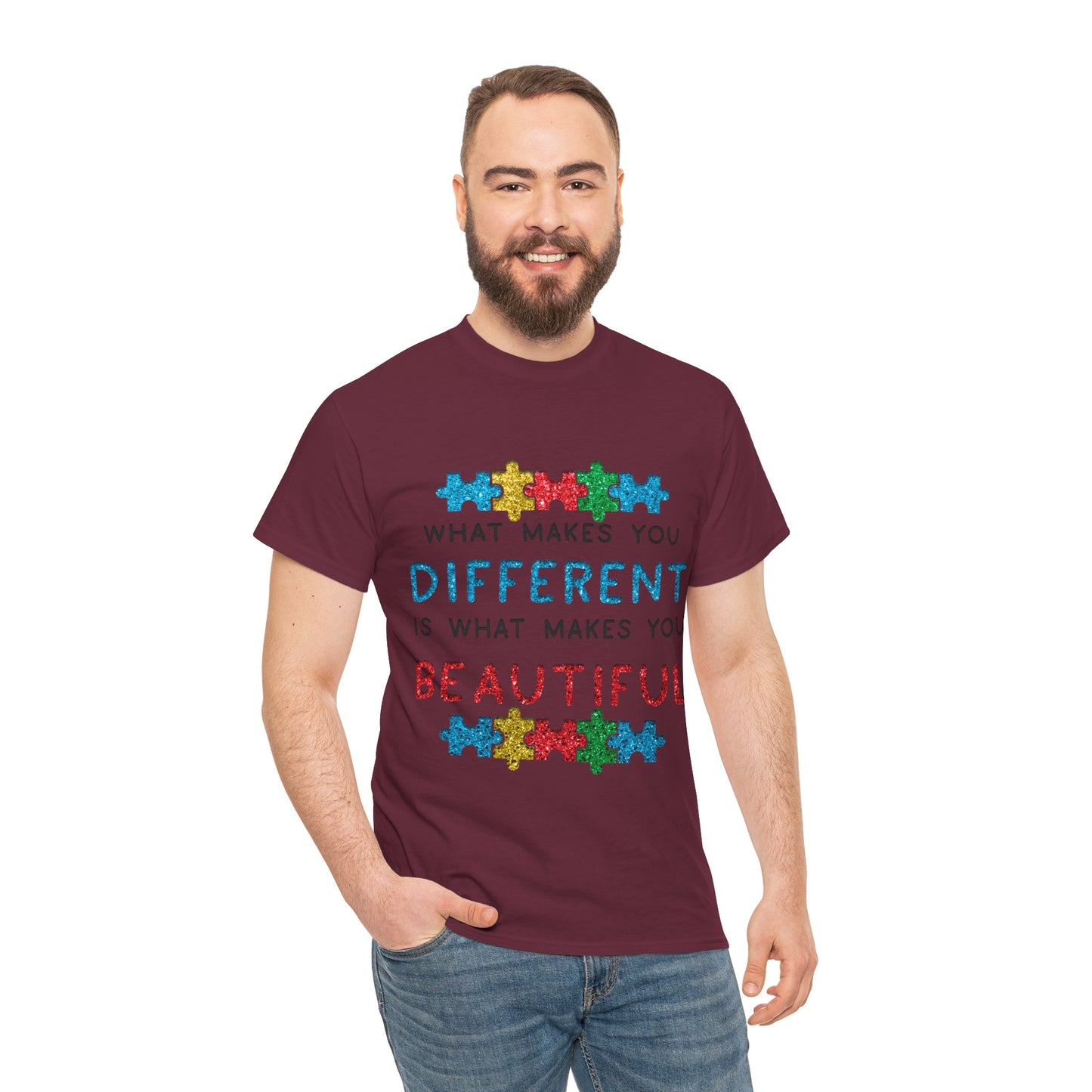 Autism WHAT MAKES YOU DIFFERENT IS WHAT MAKES YOU BEAUTIFUL T-shirt Unisex Heavy Cotton