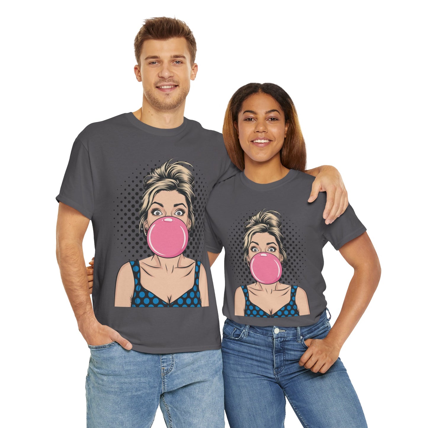 PopArt Girl Bubble Gum Bubble Tshirt unisex heavy cotton
