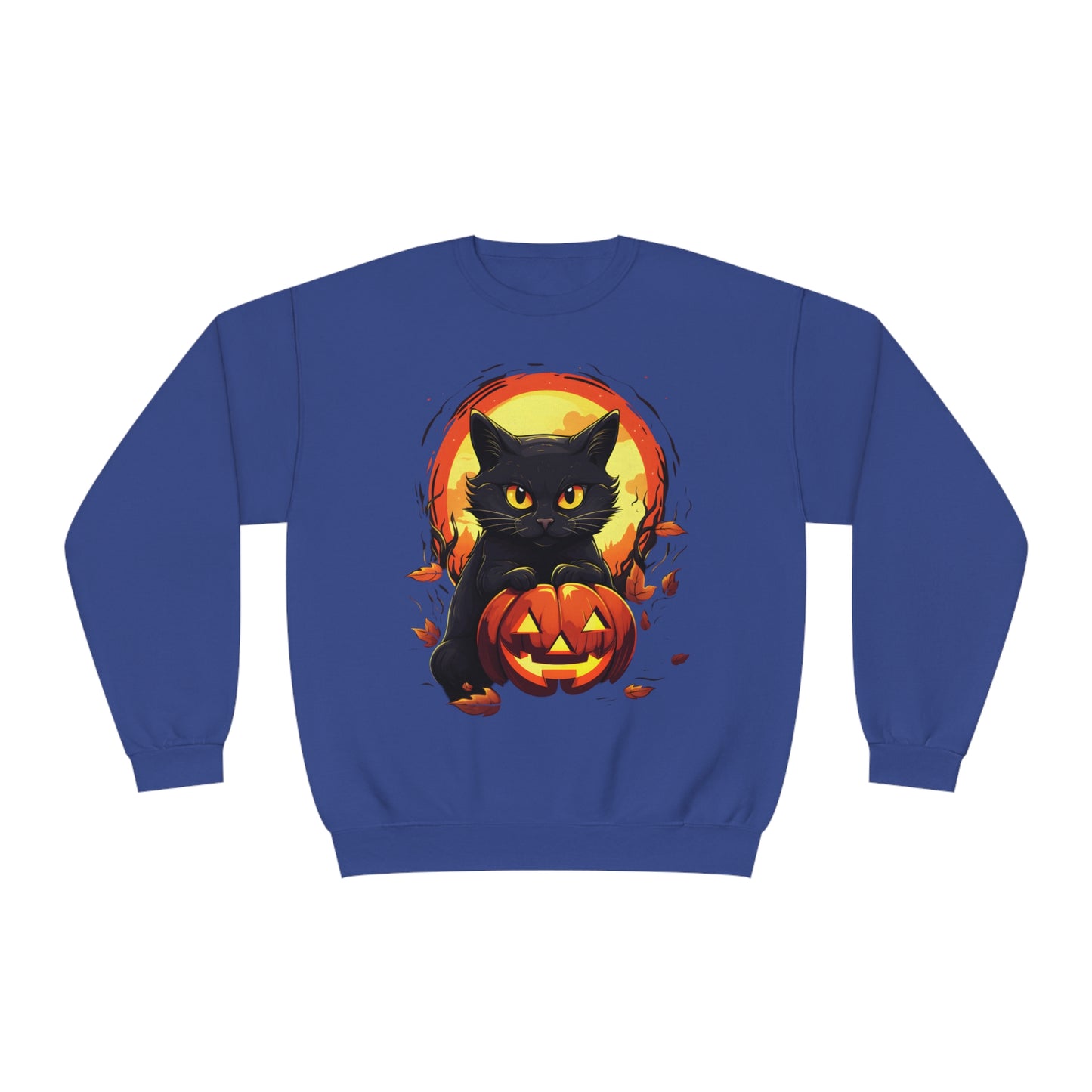 Halloween Cat Sweatshirt Unisex Funny Cat Jack-O-Lantern Graphic Shirt Gifts Spooky Long Sleeve Crewneck Shirt Tops