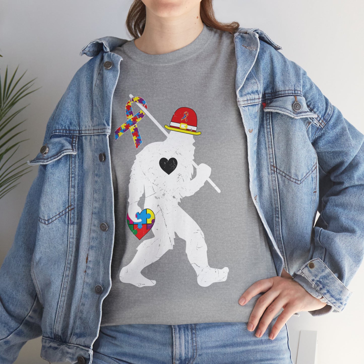 Bigfoot Heart Puzzle Piece Autism T shirt unisex heavy cotton T-shirt