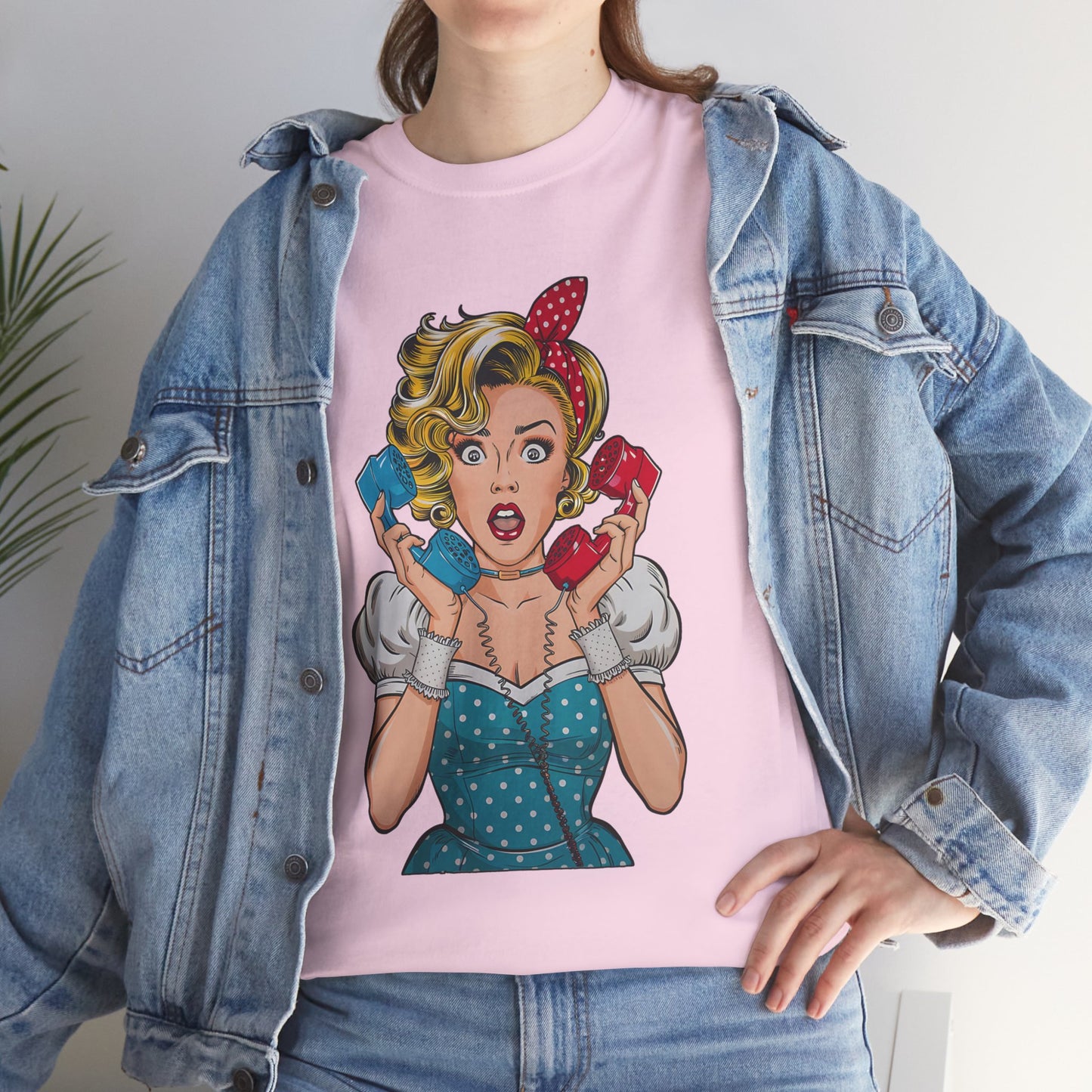 PopArt Girl on the Phone  Tshirt unisex heavy cotton