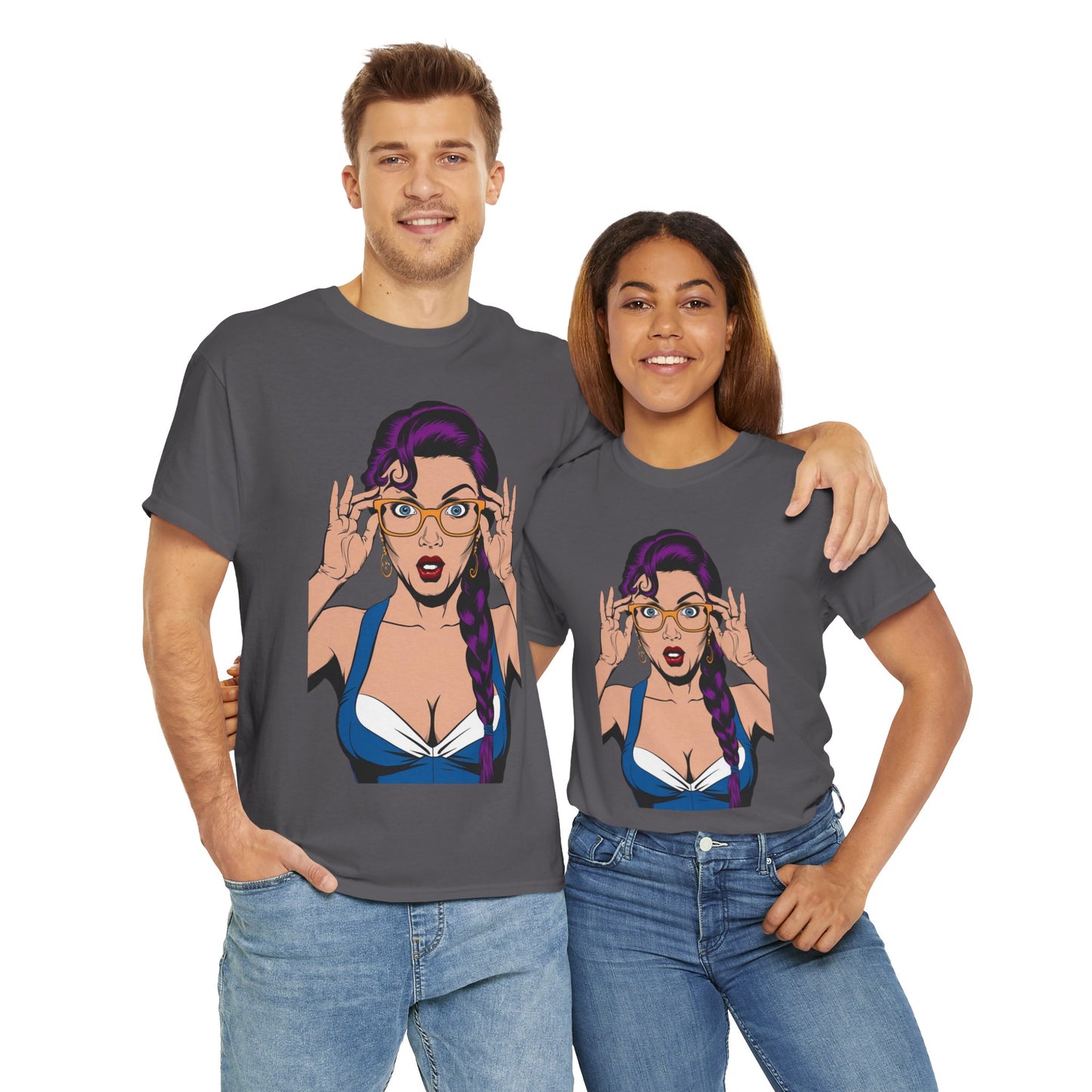 Sexy PopArt Girl Glasses and Braids Tshirt unisex heavy cotton