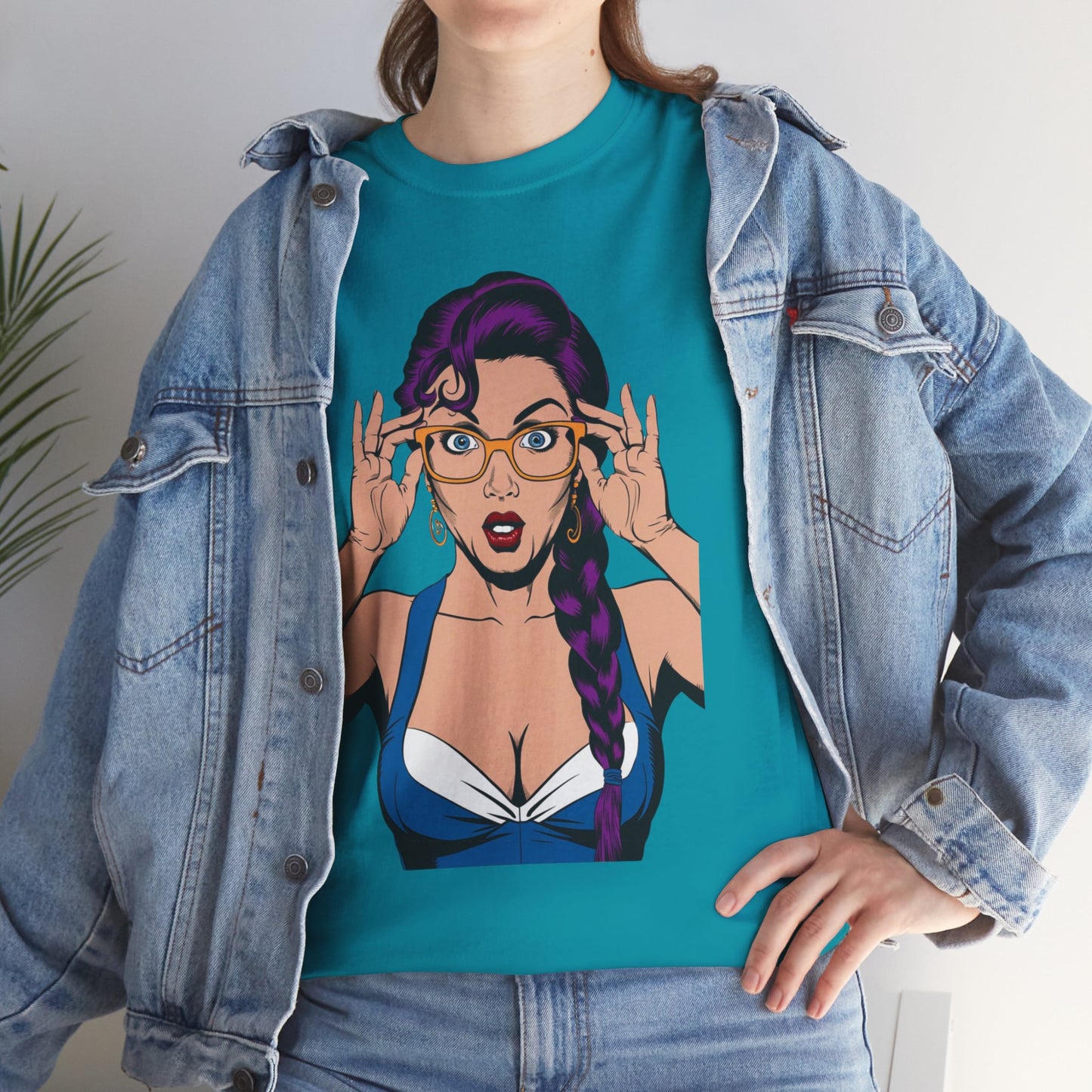 Sexy PopArt Girl Glasses and Braids Tshirt unisex heavy cotton