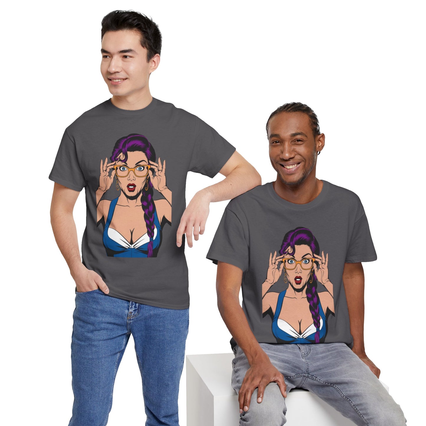 Sexy PopArt Girl Glasses and Braids Tshirt unisex heavy cotton