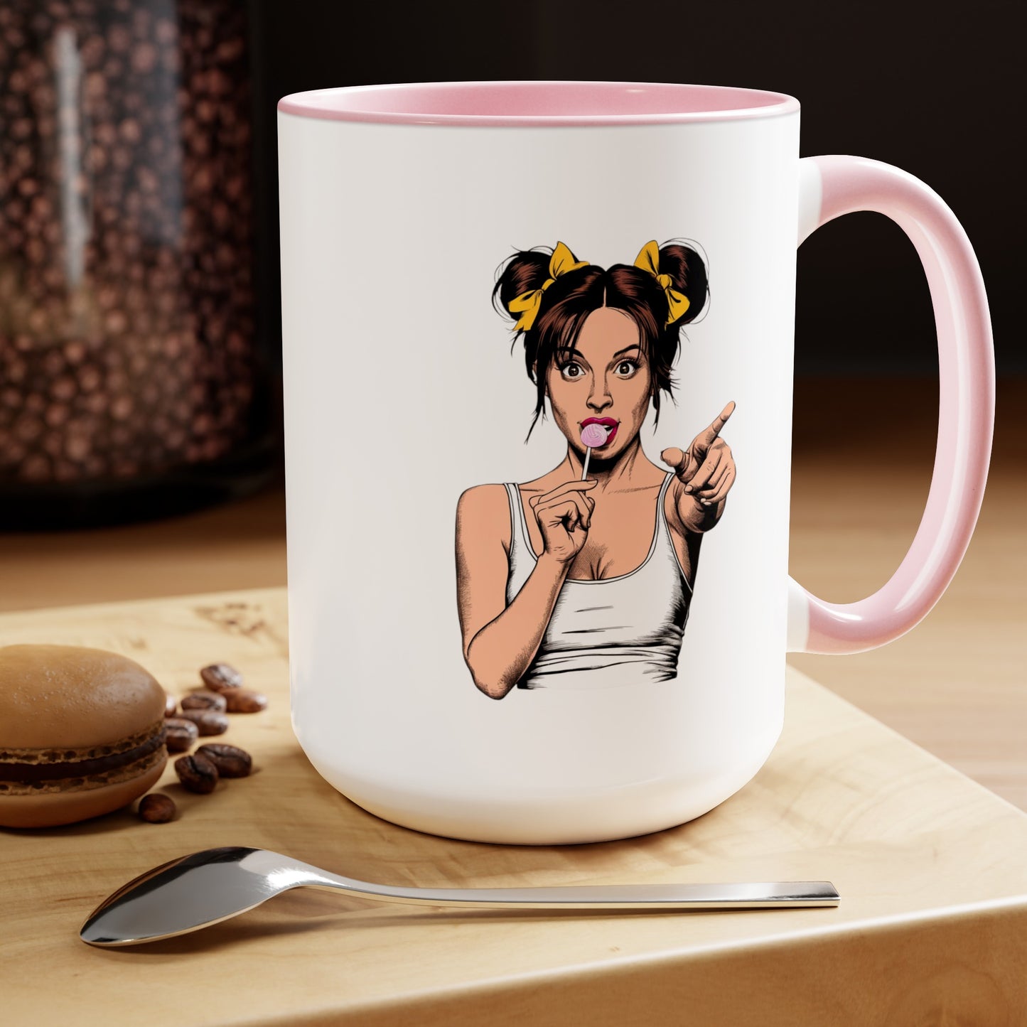 Sexy PopArt Girl with Sucker and Pigtails 15oz Coffee Mug