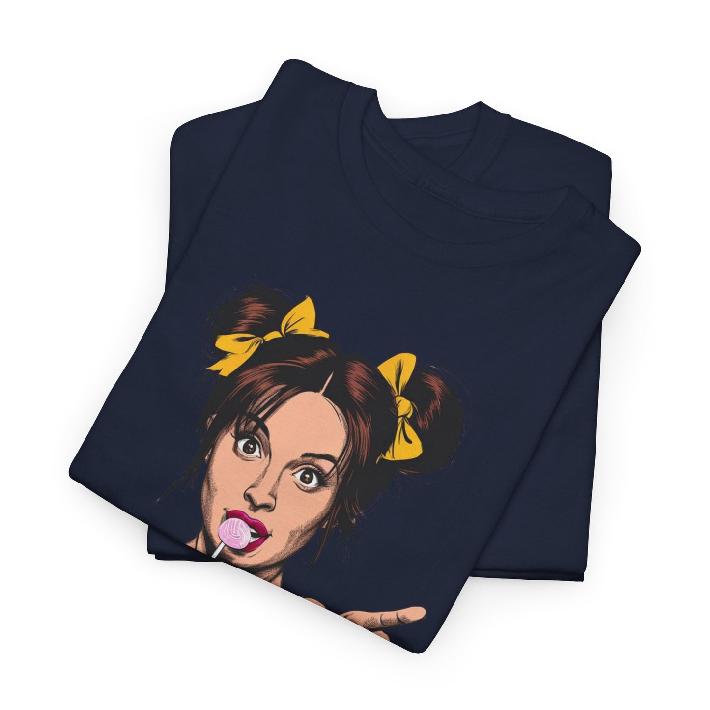 Sexy PopArt Girl with pigtails and Sucker Unisex heavy cotton Tshirt