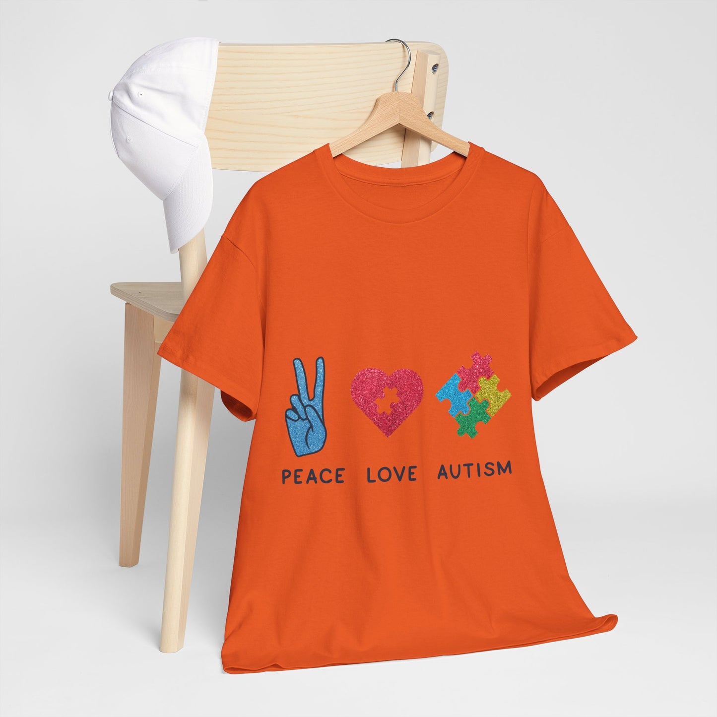 Autism Peace Love Autism T-shirt Unisex Heavy Cotton